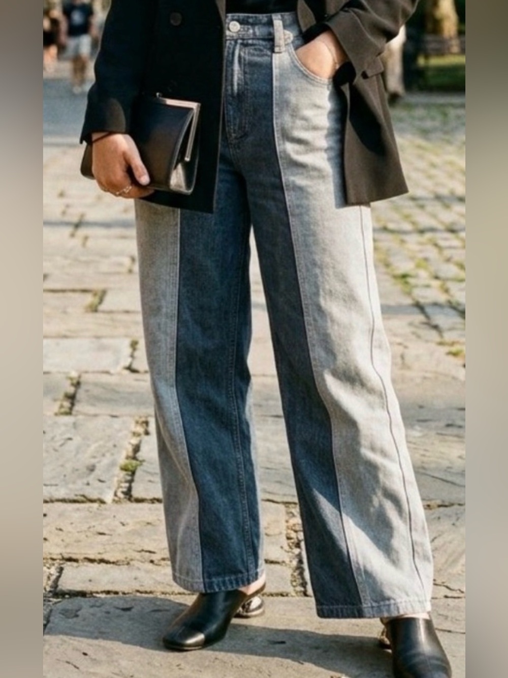 Urban Outfitters Two-Tone Wide-Leg Jeans - Dark & Light Blue